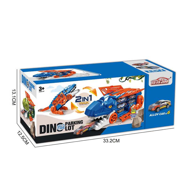 Dinosaur transport truck with 6 die-cast metal cars